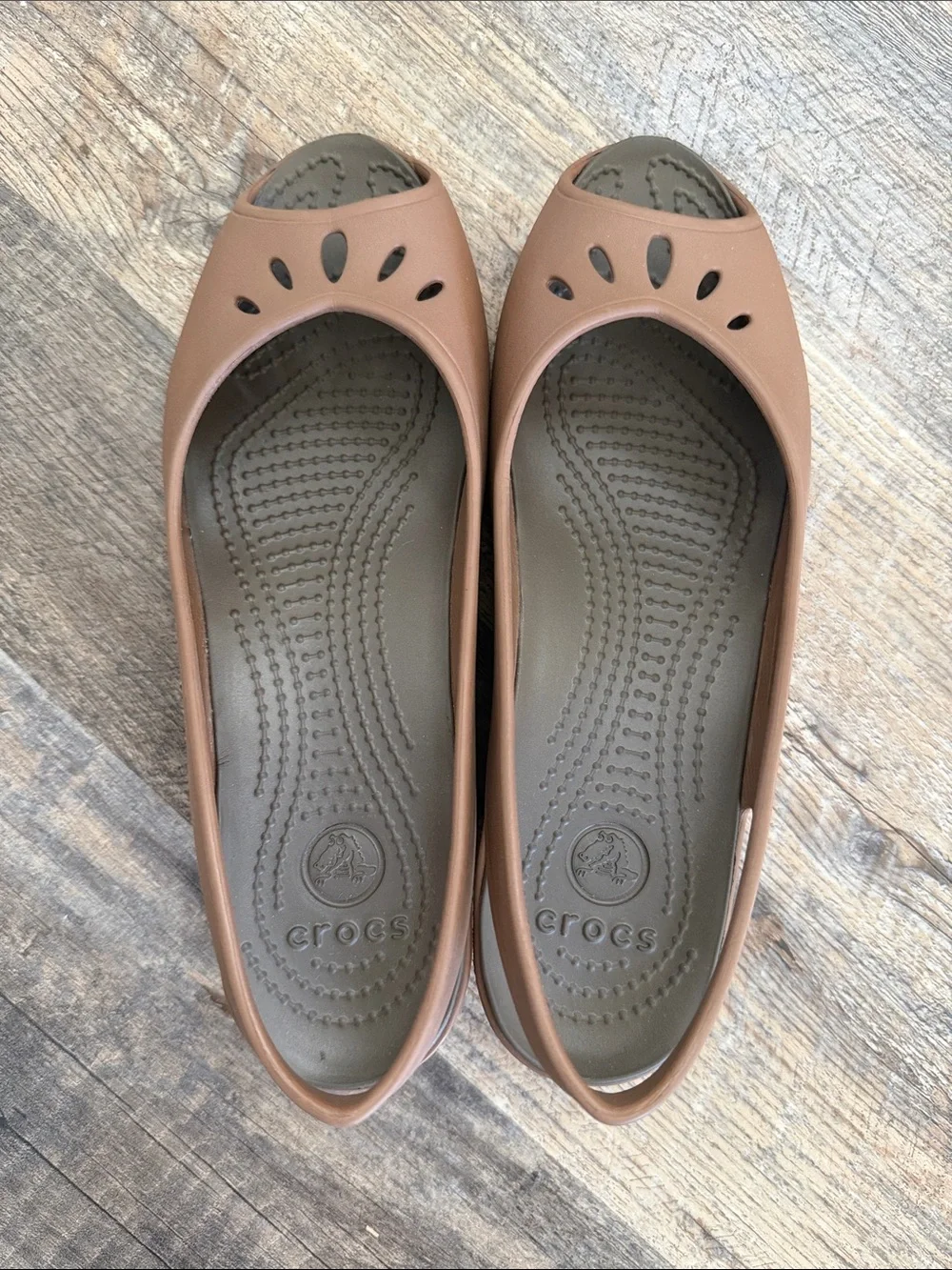 Crocs Women's US 9 Mabyn Slingback Comfort MiniWedge Sandals Brown Peep Toe